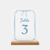 モダン結婚シンプルBowのダスティな青いテーブル番号 アクリルサイン (正面)
