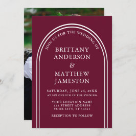 モダン結婚スタイリッシュArchのBurgundy写真 招待状