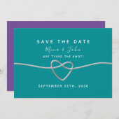 モダン結婚ティール(緑がかった色) セーブザデート (正面/裏面)