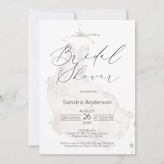 モダン結婚ドレスブライダルシャワー 招待状 (正面)