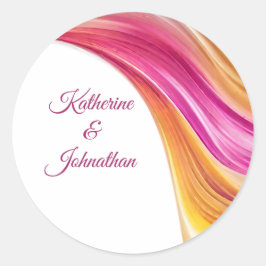 モダン結婚ピンク・オレンジ・イエロー ラウンドシール