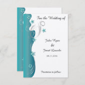 モダン結婚フローラ |ターコイズとシルバー セーブザデート (正面/裏面)