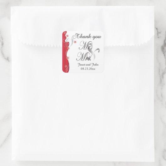 モダン結婚フローラ |深いレッドとシルバー スクエアシール (バッグ)