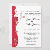 モダン結婚フローラ |深いレッドとシルバー 招待状 (正面)