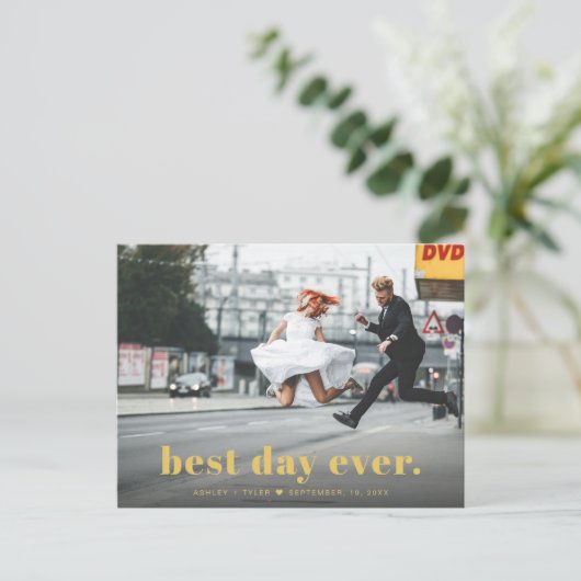 モダン結婚ミニマルタイポグラフィの写真 ポストカード (スタンド正面)