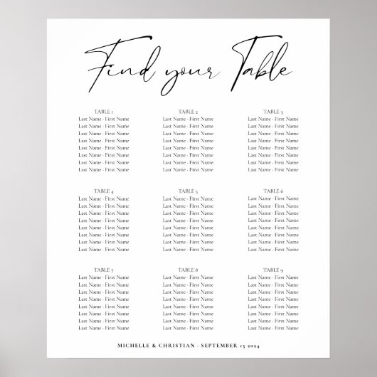 モダン結婚ミニマル席図 ポスター (正面)