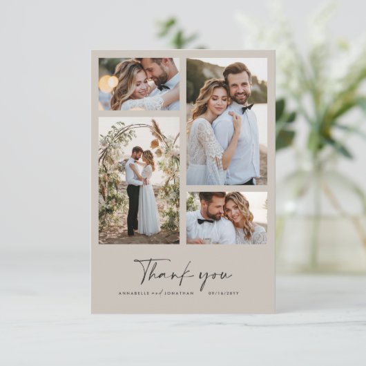 モダン結婚ミニマル数々のの写真は感謝していグレーだ 招待状 (スタンド正面)