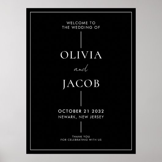 モダン結婚ミニマル白黒歓迎サイン ポスター (正面)