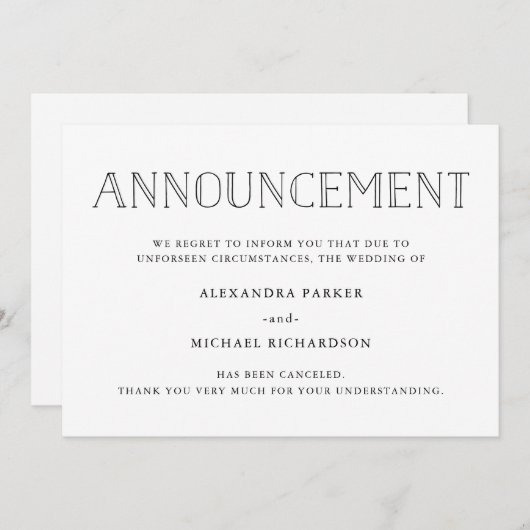 モダン結婚取消発表 案内状 (正面/裏面)