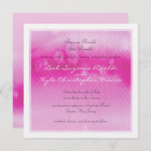 モダン結婚式の招待グラデーション水の色暗い赤紫色 招待状 (正面/裏面)