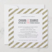 モダン結婚式招待状グリッターストライプソフト金ゴールド 招待状 (正面)