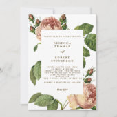 モダン結婚式招待状ピンクのバラ花模様 招待状 (正面)