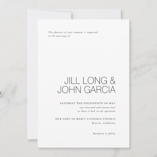 モダン結婚式招待状付きミニマルデザイン 招待状 (正面)