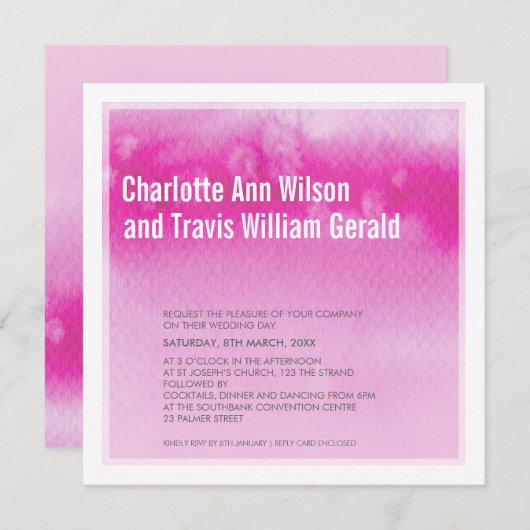 モダン結婚式招待状:グラデーション水色ピンク 招待状 (正面/裏面)