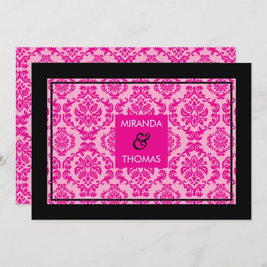 モダン結婚式招待状:：ダマスク色2 招待状 (正面/裏面)