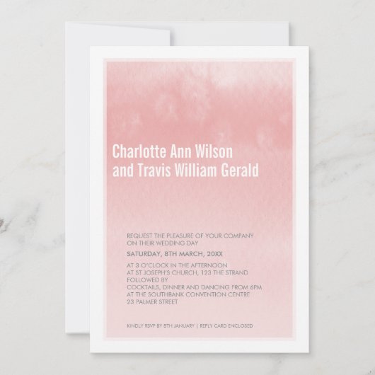 モダン結婚式招待状：水グラデーション色サンゴ 招待状 (正面)