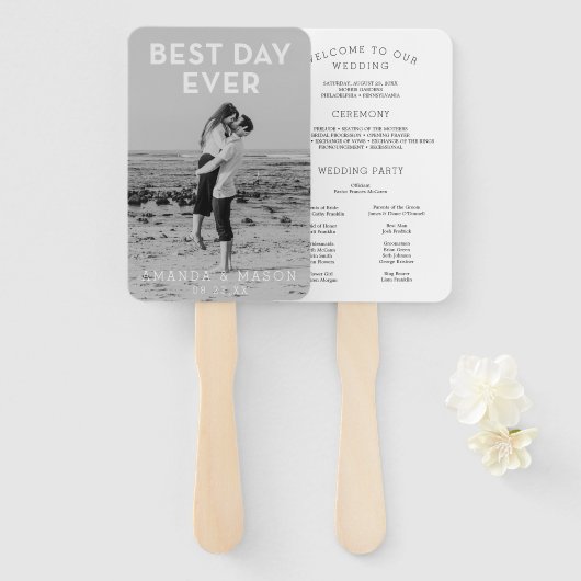 モダン結婚式 プログラムフ最高のァンデー（写真あり） ハンドファン (正面&裏面)