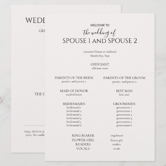 モダン結婚式 プログラム (正面/裏面)