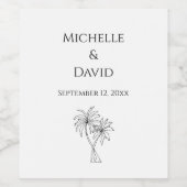 モダン結婚熱帯ヤシの木モノグラム ワインラベル (シングルラベル)