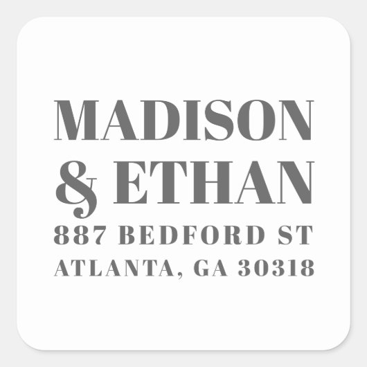 モダン結婚白灰色はっきりしたの差出人住所 スクエアシール (正面)