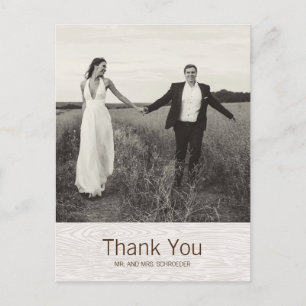 モダン結婚素朴Woodgrain Thanks You Postaging ポストカード