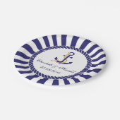モダン結婚航海ののネイビー青ストライプ白 ペーパープレート (アングル)