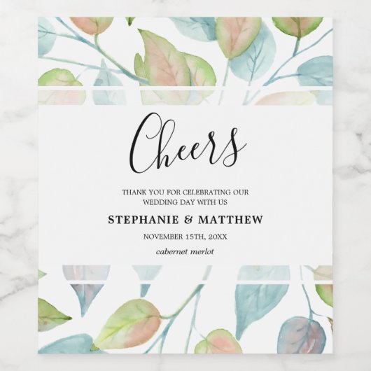 モダン結婚葉の水絵を描離れ色の使用 ワインラベル (シングルラベル)