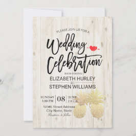 モダン結婚金パイナップル素朴カップル 招待状