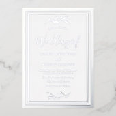 モダン結婚銀のエレガント葉縁ど 箔招待状 (正面)