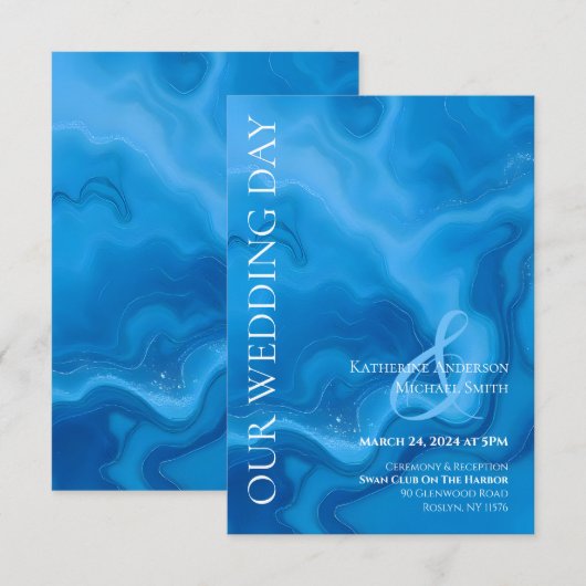 モダン結婚青 招待状 (正面/裏面)