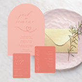 モダン結婚 | アーチ招待状 | ライトコーラル 招待状