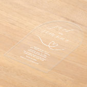 モダン結婚 | アーチ招待状 | 白ミニマル色 アクリル招待状 (レイダウン)