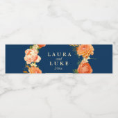 モダン結婚、オレンジ色フローラ ペットボトルラベル (シングルラベル)