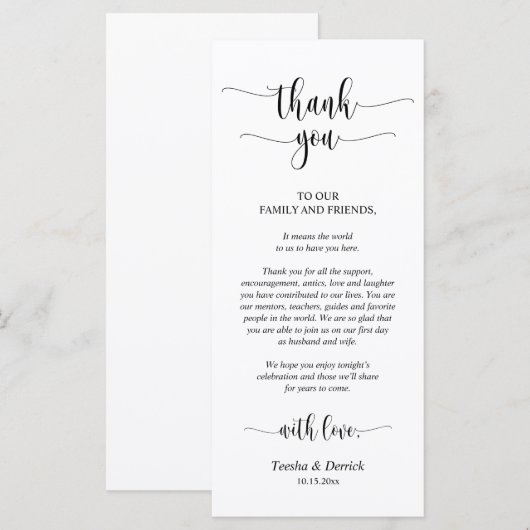 モダン結婚Dinner Place Setting Thank You Prog プログラム (正面/裏面)