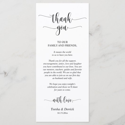 モダン結婚Dinner Place Setting Thank You Prog プログラム (正面)