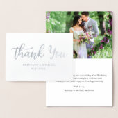 モダン結婚Thanks Script Photo Silver 箔カード (ディスプレー)