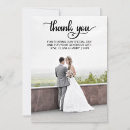 モダン結婚Thanks You Photo Card |黒 サンキューカード