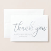 モダン結婚Thanks You Photo Silver 箔カード (封筒付き正面)