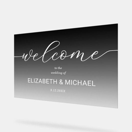 モダン結婚Welcome Transparent Black アクリルサイン (傾斜)