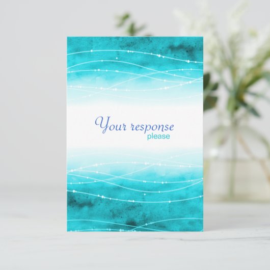 モダン絵を描アクア結婚シー対応カード 出欠カード (スタンド正面)