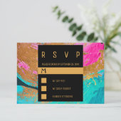 モダン絵を描アクリルカラフル結婚金ゴールド 出欠カード (スタンド正面)