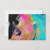 モダン絵を描アクリルカラフル結婚金ゴールド 出欠カード (裏面)