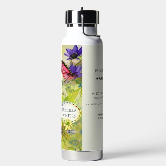 モダン絵を描ギター付き水色カエル ウォーターボトル (左面)