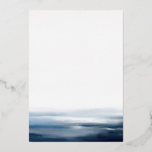 モダン絵を描ビーチ海結婚テーマ 箔招待状 (裏面)