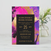 モダン絵を描抽象芸術の金ゴールドスクリプ結婚ト 招待状 (スタンド正面)