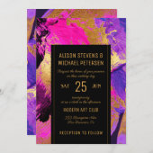 モダン絵を描抽象芸術の金ゴールドスクリプ結婚ト 招待状 (正面/裏面)