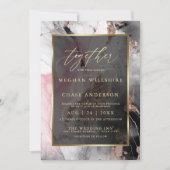 モダン絵を描抽象芸術バラ炭と金ゴールド 招待状 (正面)