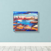 モダン絵を描海サンセット キャンバスプリント (インサイチュ (ウッドフロア))