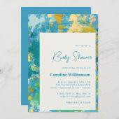 モダン絵を描Art クール Blue Baby Shower 招待状 (正面/裏面)