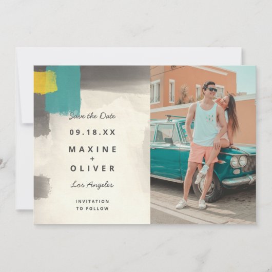 モダン絵画パステル結婚ズ セーブザデート (正面)